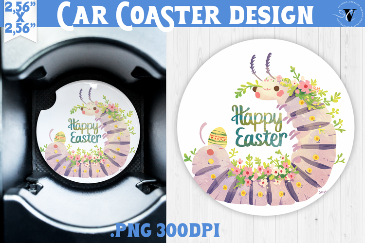 Car Coaster | Watercolor Caterpillar | Happy Easter