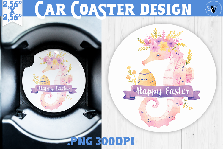 Car Coaster | Watercolor Seahorse | Happy Easter