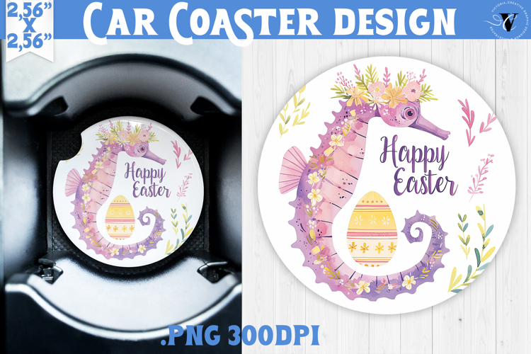 Car Coaster | Watercolor Seahorse | Happy Easter