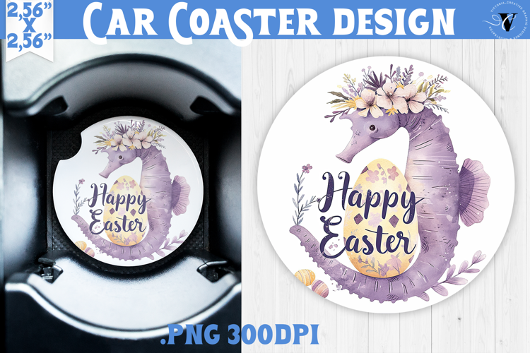 Car Coaster | Watercolor Seahorse | Happy Easter