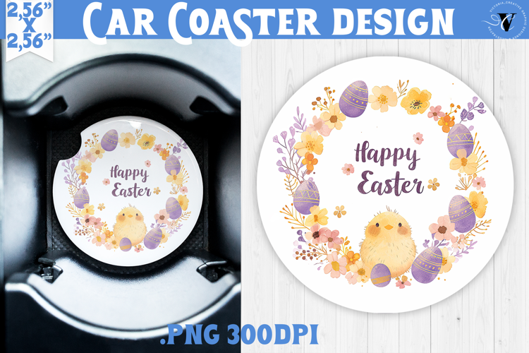 Car Coaster | Watercolor Chick | Happy Easter