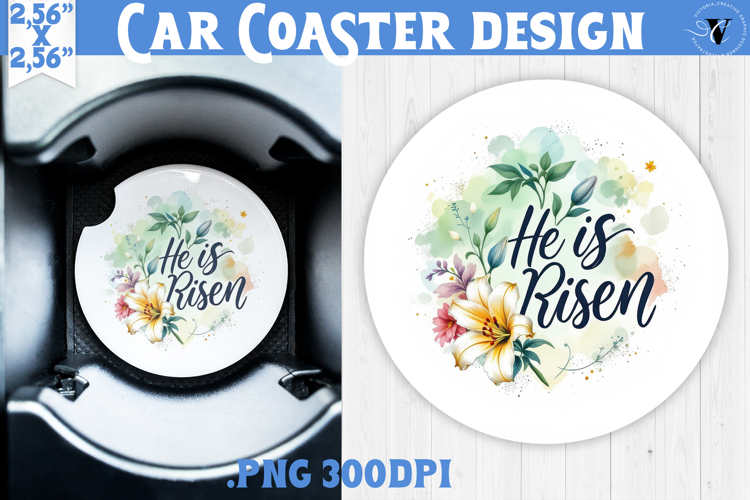 Car Coaster | Watercolor Flowers | Happy Easter