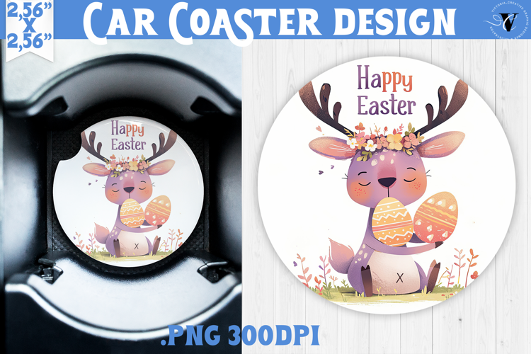 Car Coaster | Watercolor Reindeer | Happy Easter