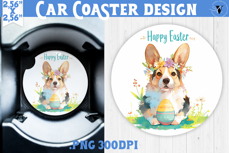 Car Coaster | Watercolor Dog | Happy Easter