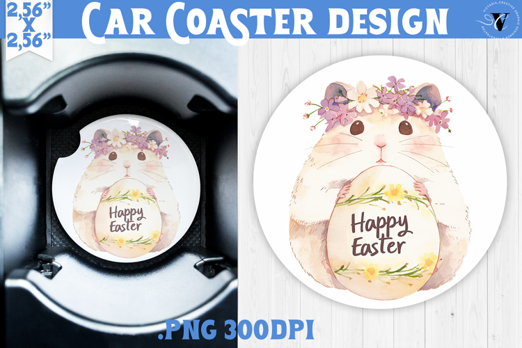 Car Coaster | Watercolor Hamster | Happy Easter