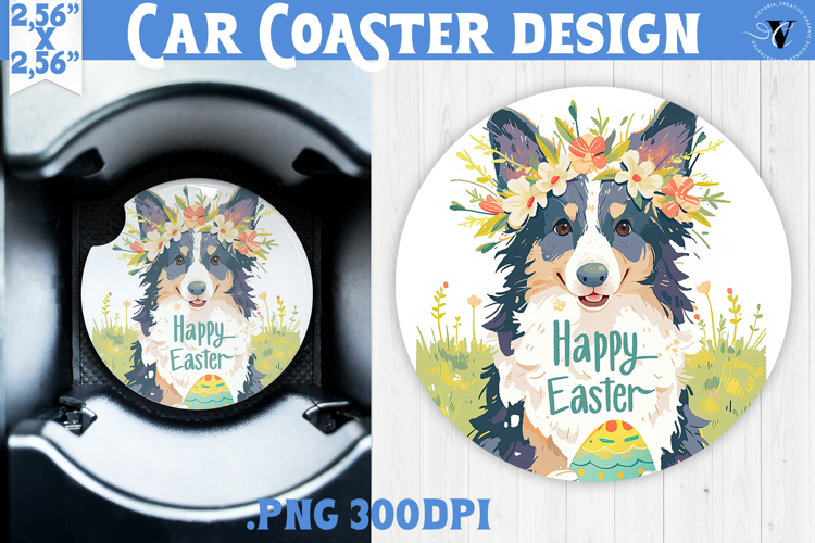 Car Coaster | Watercolor Dog | Happy Easter