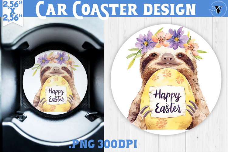 Car Coaster | Watercolor Sloth | Happy Easter