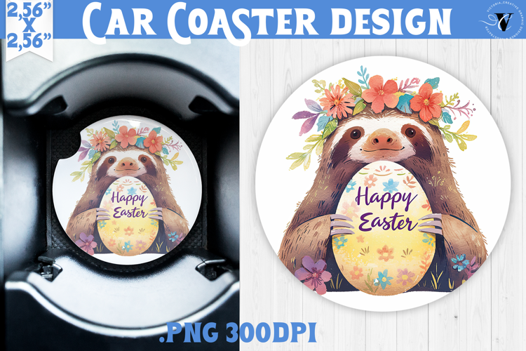 Car Coaster | Watercolor Sloth | Happy Easter