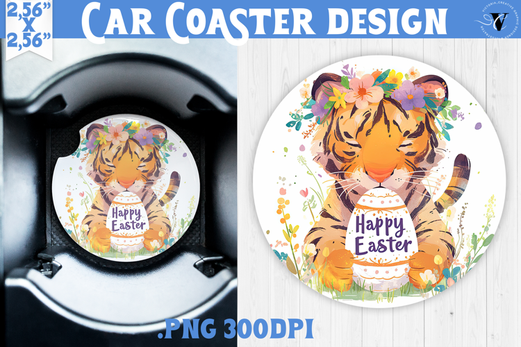 Car Coaster | Watercolor Tiger | Happy Easter