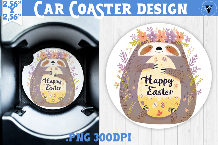 Car Coaster | Watercolor Sloth | Happy Easter