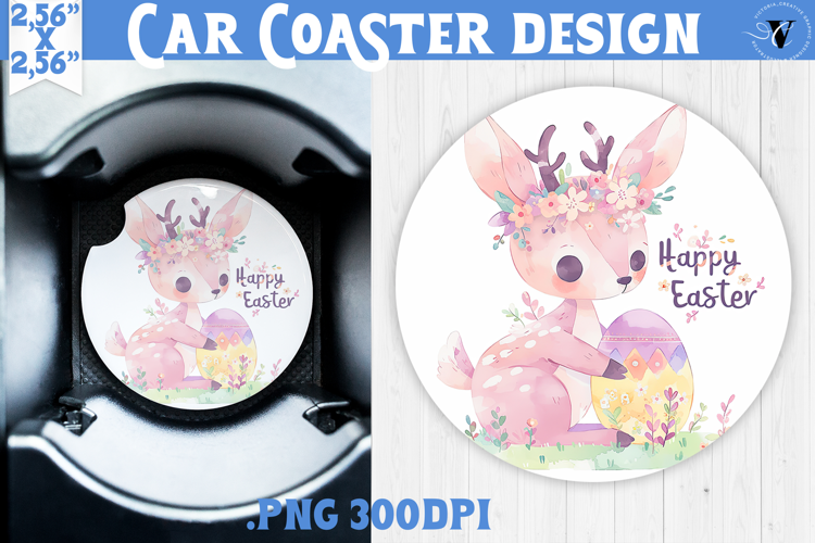 Car Coaster | Watercolor Reindeer | Happy Easter