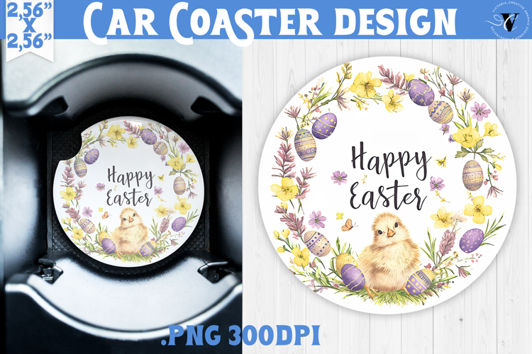 Car Coaster | Watercolor Chick | Happy Easter