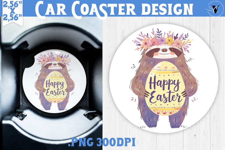 Car Coaster | Watercolor Sloth | Happy Easter