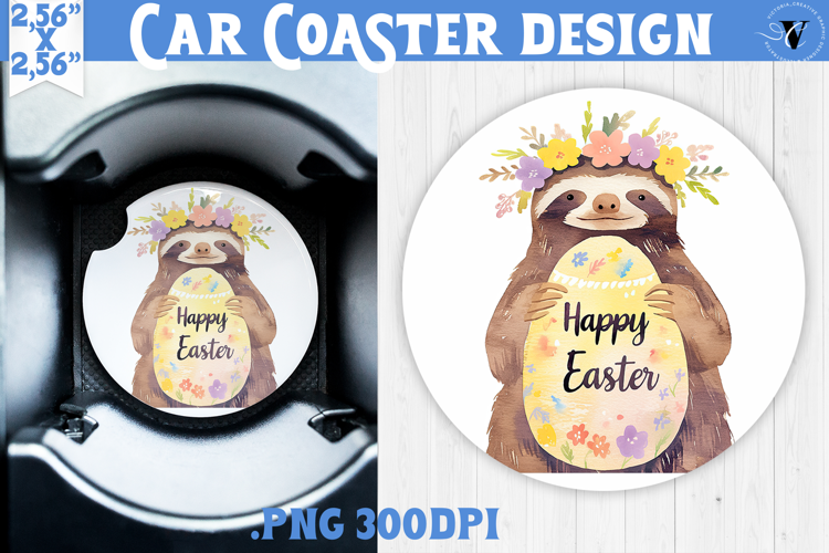 Car Coaster | Watercolor Sloth | Happy Easter
