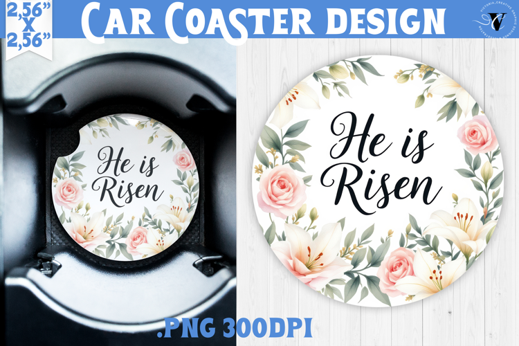 Car Coaster | Watercolor Flowers | Happy Easter