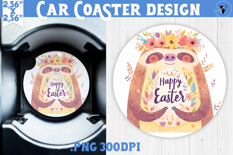 Car Coaster | Watercolor Sloth | Happy Easter