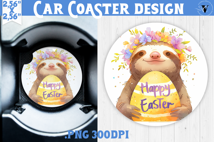Car Coaster | Watercolor Sloth | Happy Easter