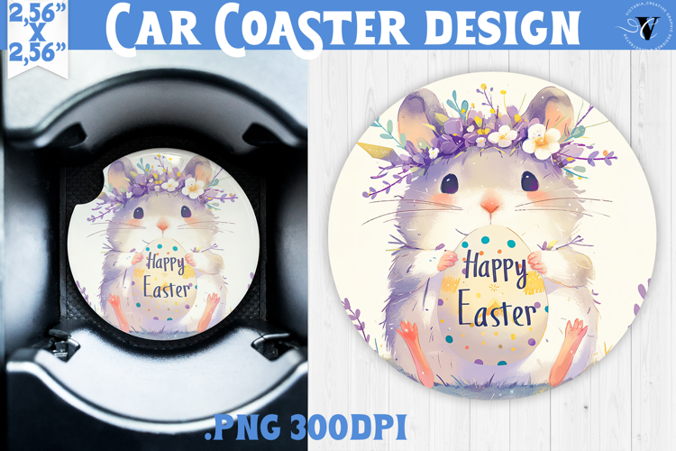 Car Coaster | Watercolor Hamster | Happy Easter