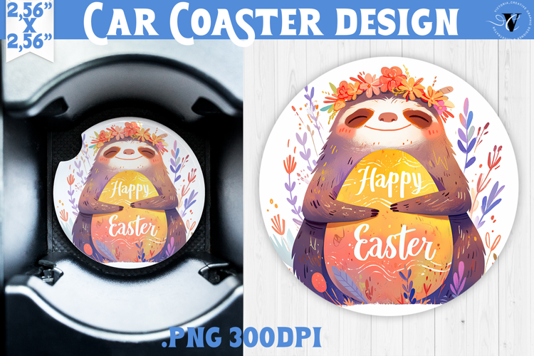Car Coaster | Watercolor Sloth | Happy Easter