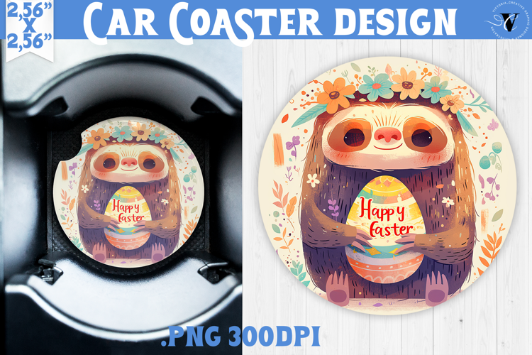 Car Coaster | Watercolor Sloth | Happy Easter