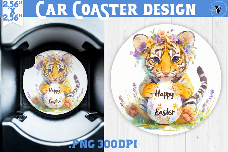 Car Coaster | Watercolor Tiger | Happy Easter