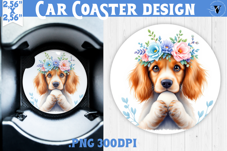 Car Coaster | Watercolor Dog | Happy Easter
