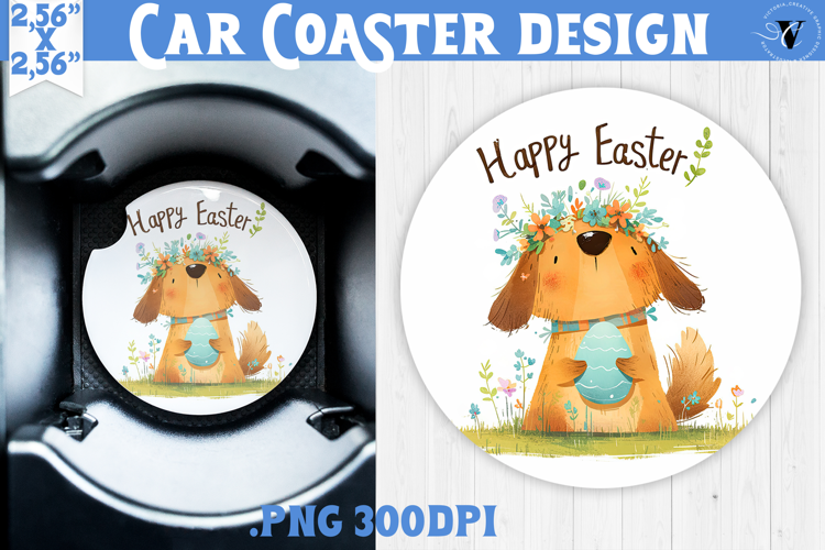 Car Coaster | Watercolor Dog | Happy Easter