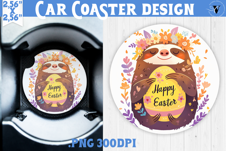 Car Coaster | Watercolor Sloth | Happy Easter