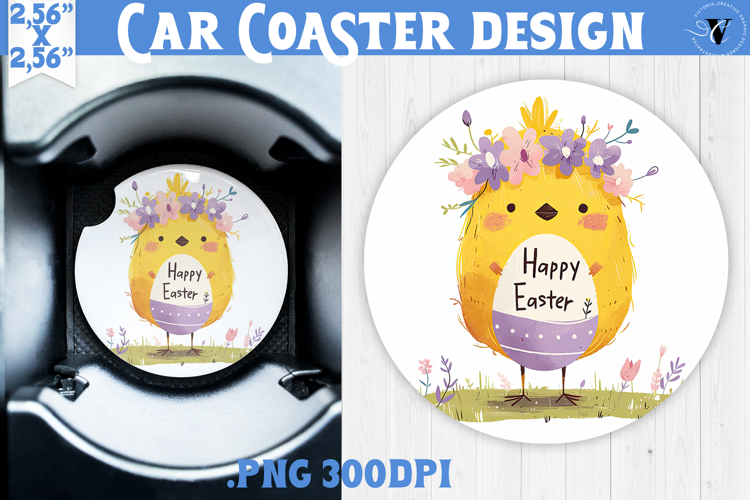 Car Coaster | Watercolor Chick | Happy Easter