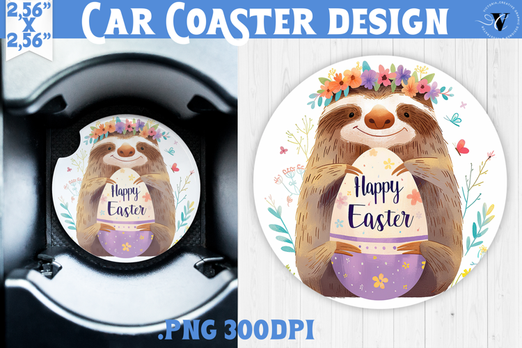 Car Coaster | Watercolor Sloth | Happy Easter
