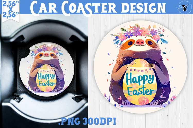 Car Coaster | Watercolor Sloth | Happy Easter