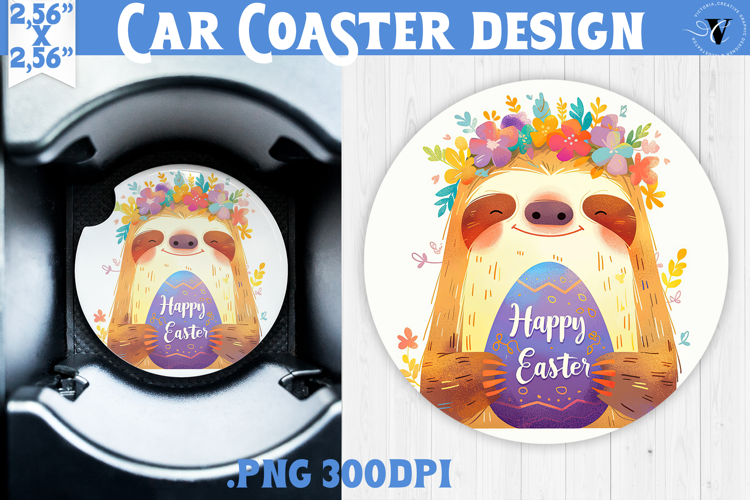 Car Coaster | Watercolor Sloth | Happy Easter