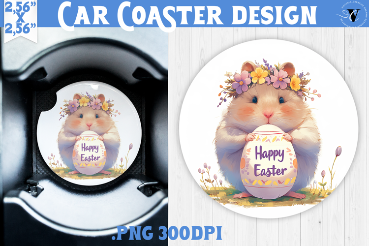 Car Coaster | Watercolor Hamster | Happy Easter