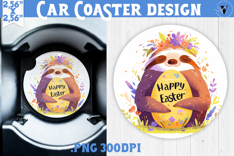Car Coaster | Watercolor Sloth | Happy Easter