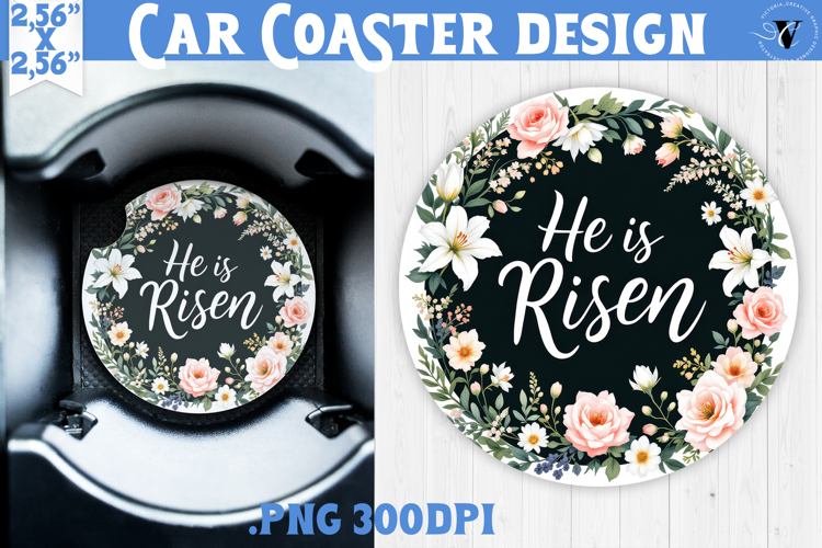 Car Coaster | Watercolor Flowers | Happy Easter