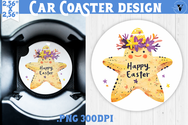 Car Coaster | Watercolor Starfish | Happy Easter