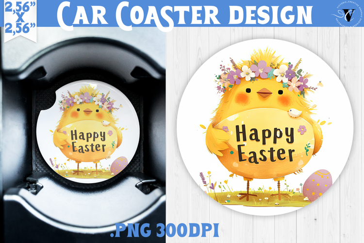 Car Coaster | Watercolor Chick | Happy Easter