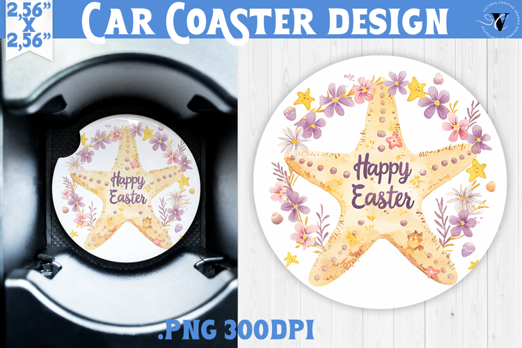 Car Coaster | Watercolor Starfish | Happy Easter