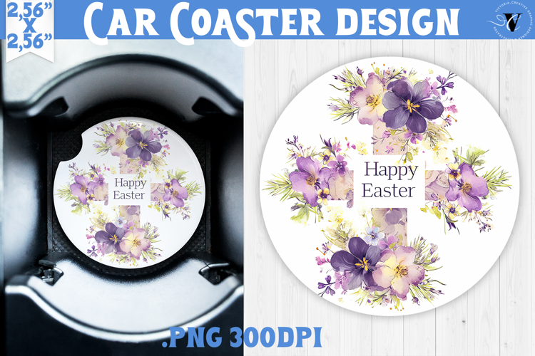 Car Coaster | Watercolor Cross | Happy Easter
