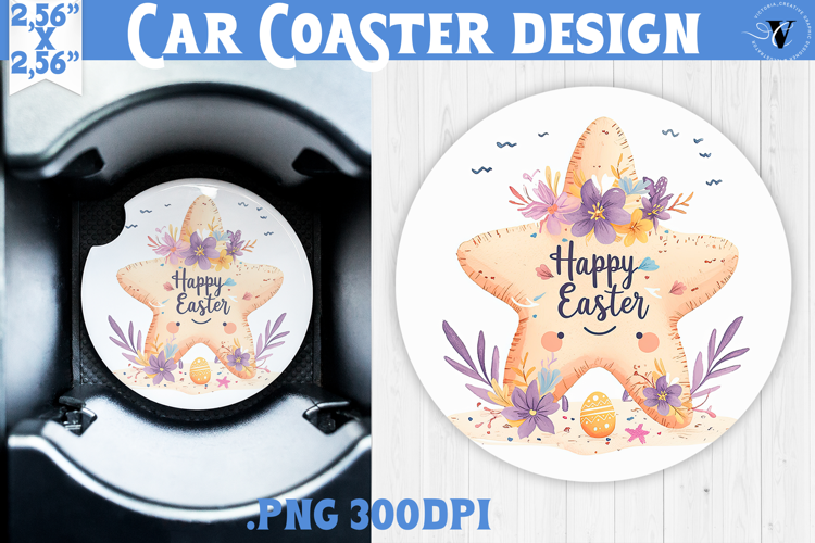 Car Coaster | Watercolor Starfish | Happy Easter