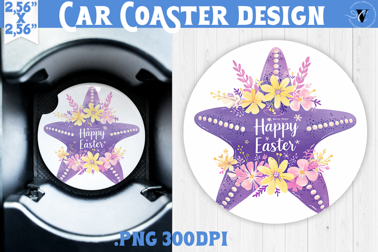 Car Coaster | Watercolor Starfish | Happy Easter