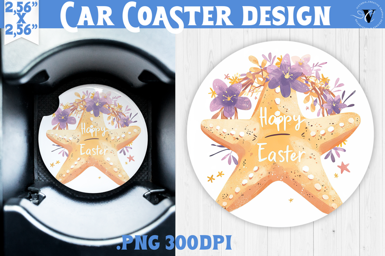 Car Coaster | Watercolor Starfish | Happy Easter