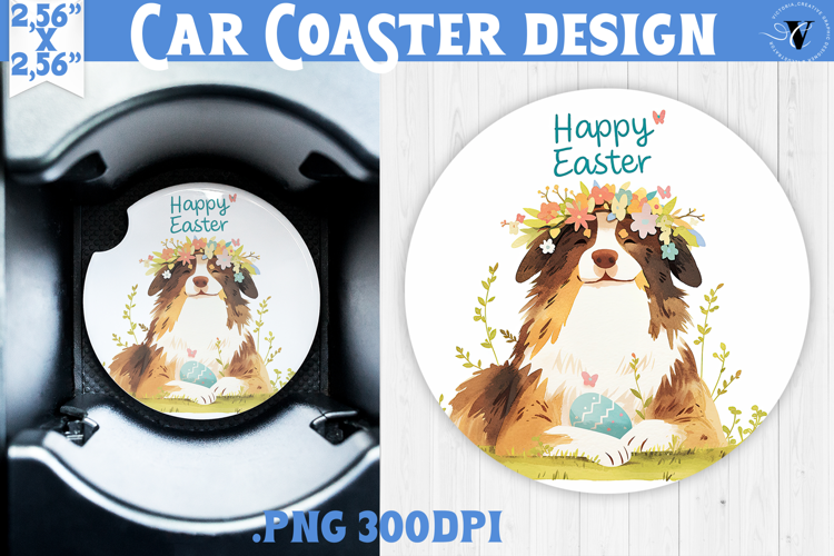 Car Coaster | Watercolor Dog | Happy Easter