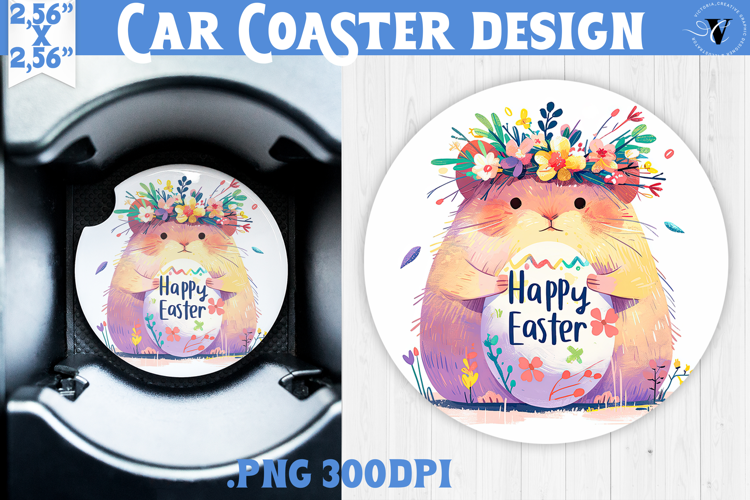 Car Coaster | Watercolor Hamster | Happy Easter