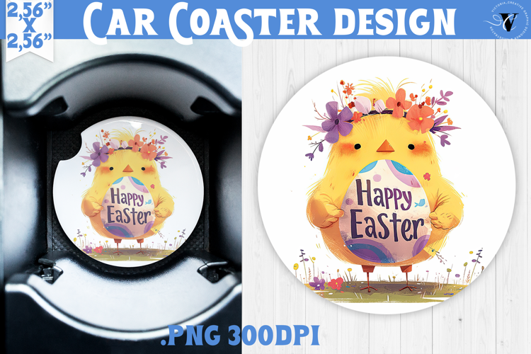 Car Coaster | Watercolor Chick | Happy Easter