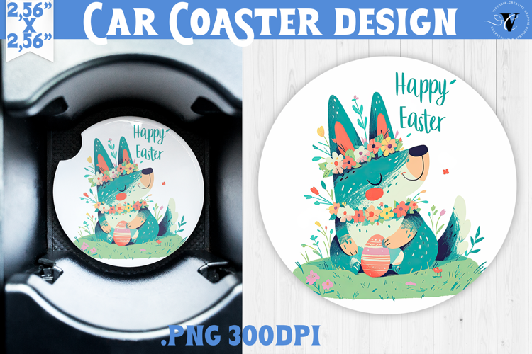Car Coaster | Watercolor Dog | Happy Easter