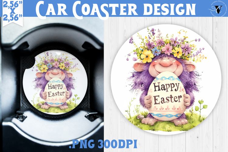 Car Coaster | Watercolor Troll | Happy Easter