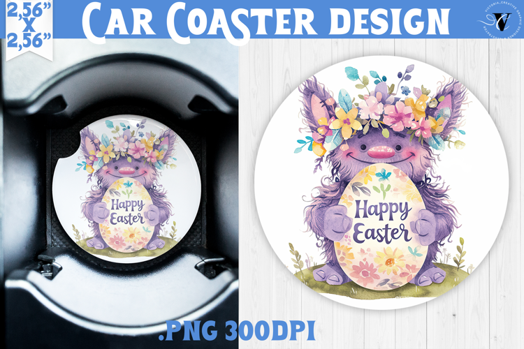 Car Coaster | Watercolor Troll | Happy Easter