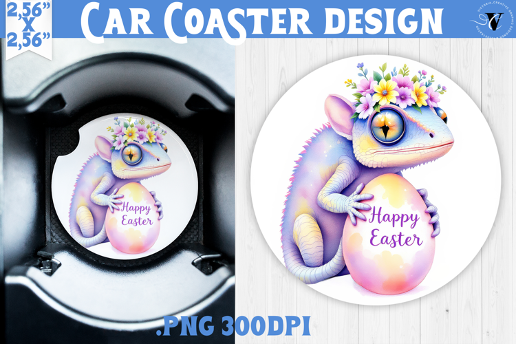 Car Coaster | Watercolor Chameleon | Happy Easter