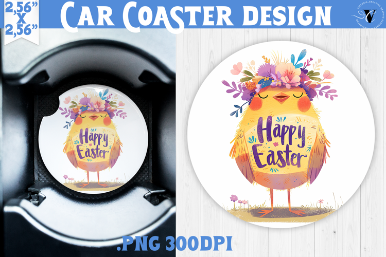 Car Coaster | Watercolor Chick | Happy Easter